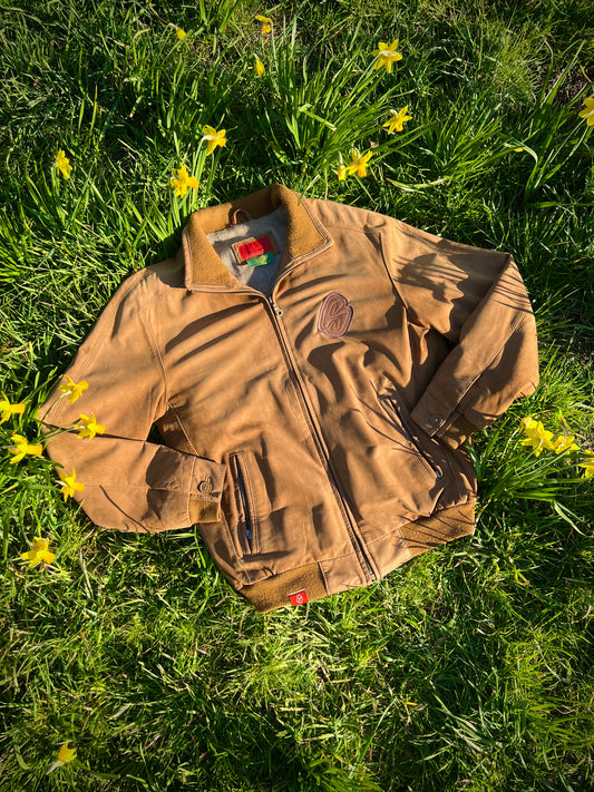 Distorted love leather patch jacket